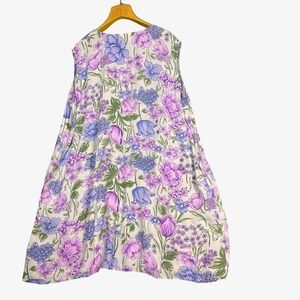 Expressions Floral Sleeveless Shift House Dress Womens 3X Purple Blue Rayon